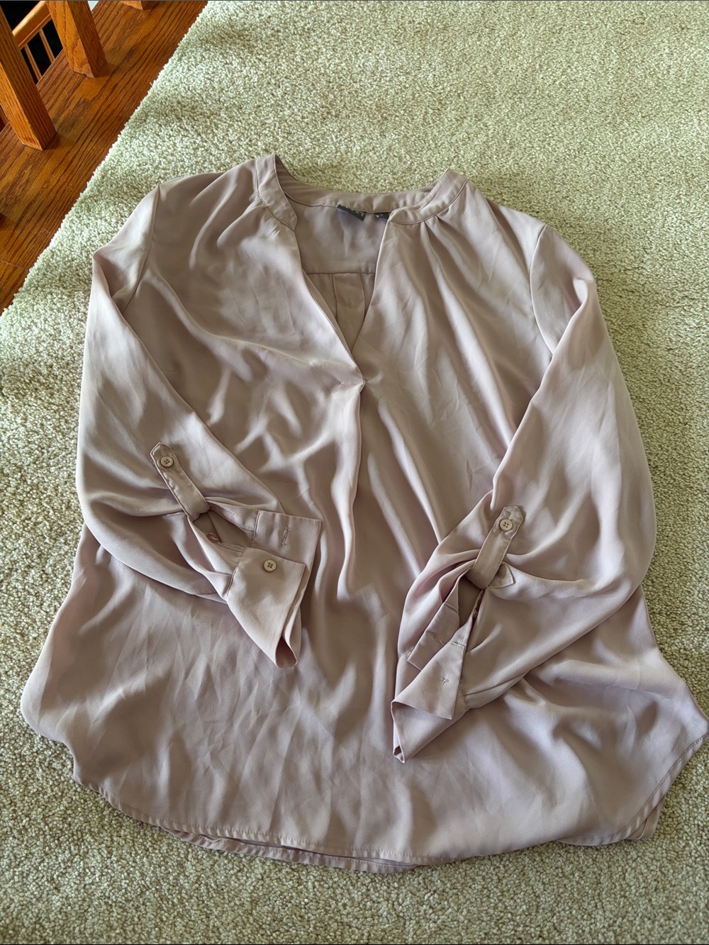 Soho Pale Blush V-Neck Roll-Tab Blouse
